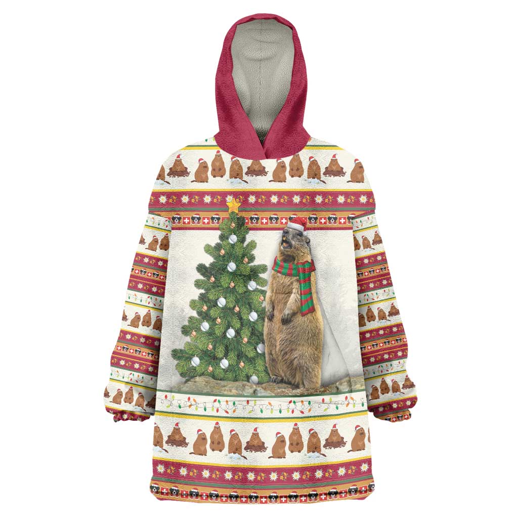 Merry Swissmas Marmot Santa Wearable Blanket Hoodie Switzerland Christmas Pattern - Wonder Print Shop