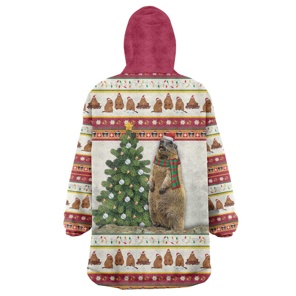 Merry Swissmas Marmot Santa Wearable Blanket Hoodie Switzerland Christmas Pattern - Wonder Print Shop