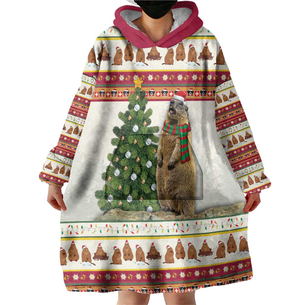 Merry Swissmas Marmot Santa Wearable Blanket Hoodie Switzerland Christmas Pattern - Wonder Print Shop