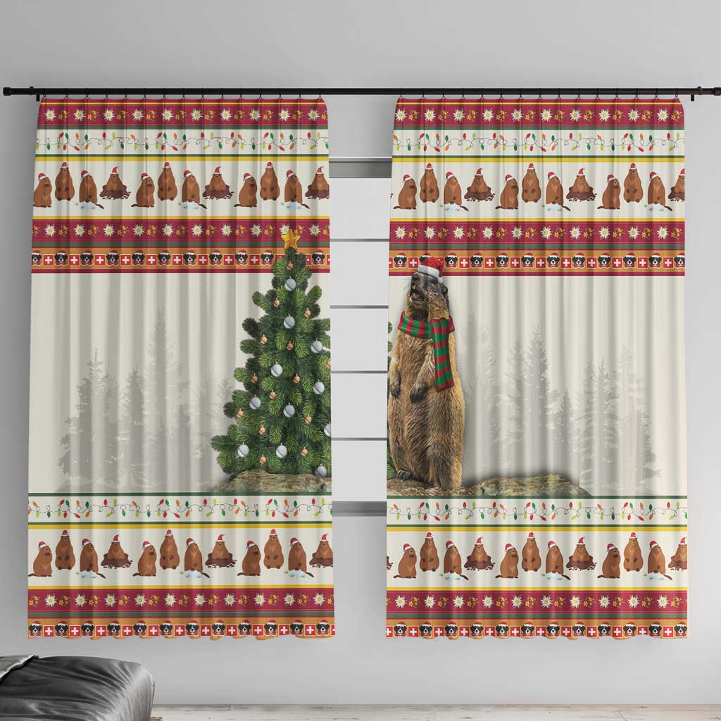 Merry Swissmas Marmot Santa Window Curtain Switzerland Christmas Pattern - Wonder Print Shop
