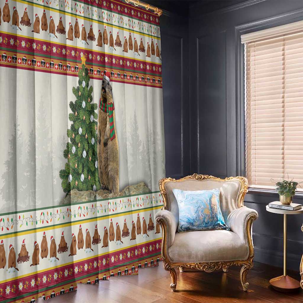 Merry Swissmas Marmot Santa Window Curtain Switzerland Christmas Pattern - Wonder Print Shop