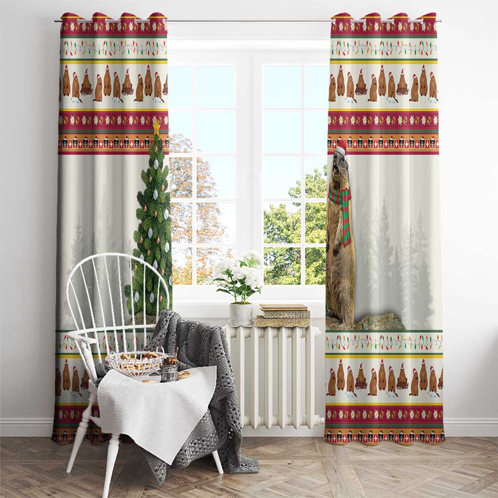 Merry Swissmas Marmot Santa Window Curtain Switzerland Christmas Pattern - Wonder Print Shop