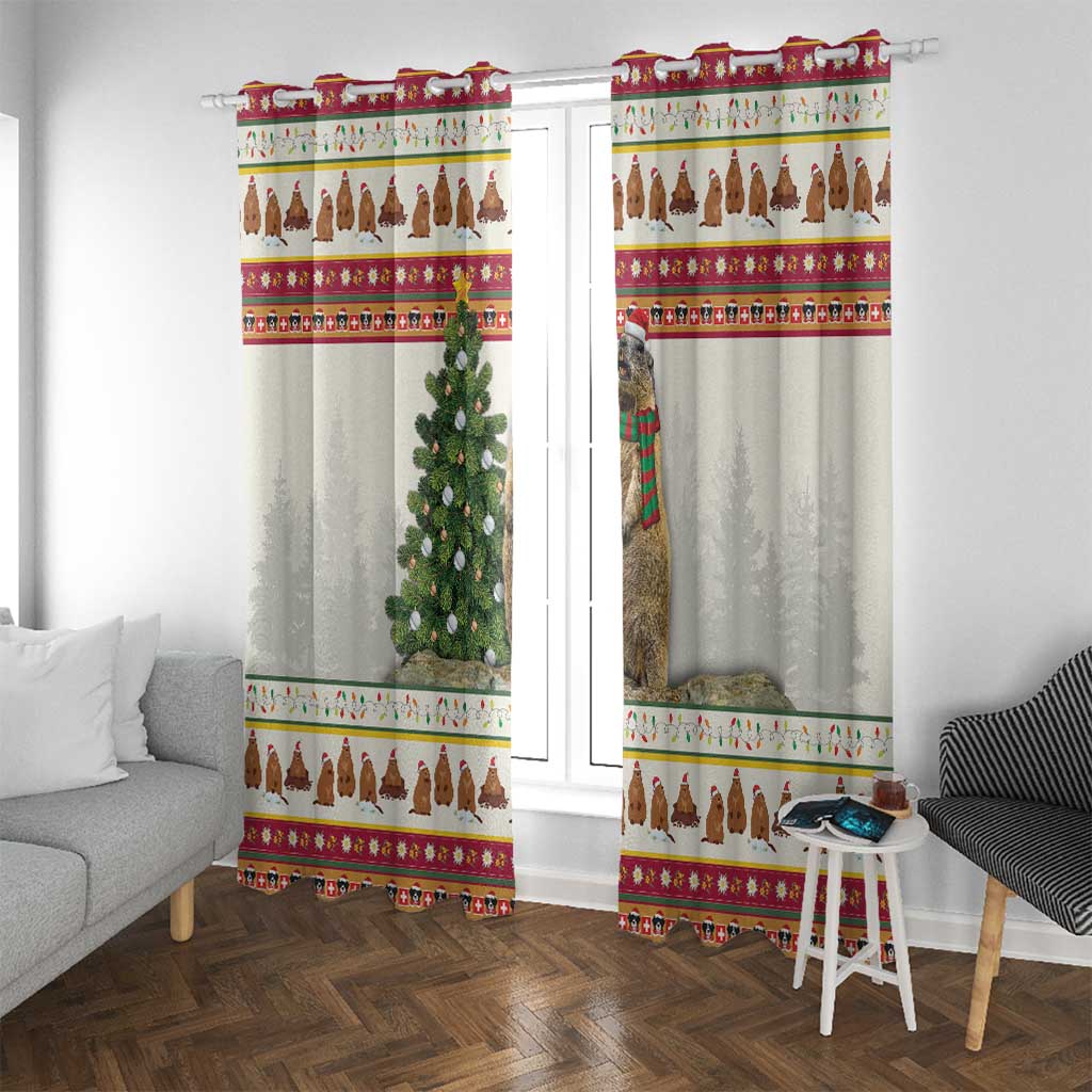 Merry Swissmas Marmot Santa Window Curtain Switzerland Christmas Pattern - Wonder Print Shop