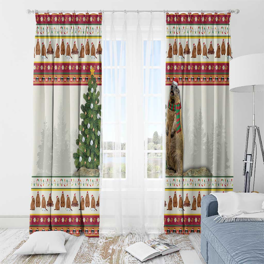 Merry Swissmas Marmot Santa Window Curtain Switzerland Christmas Pattern - Wonder Print Shop