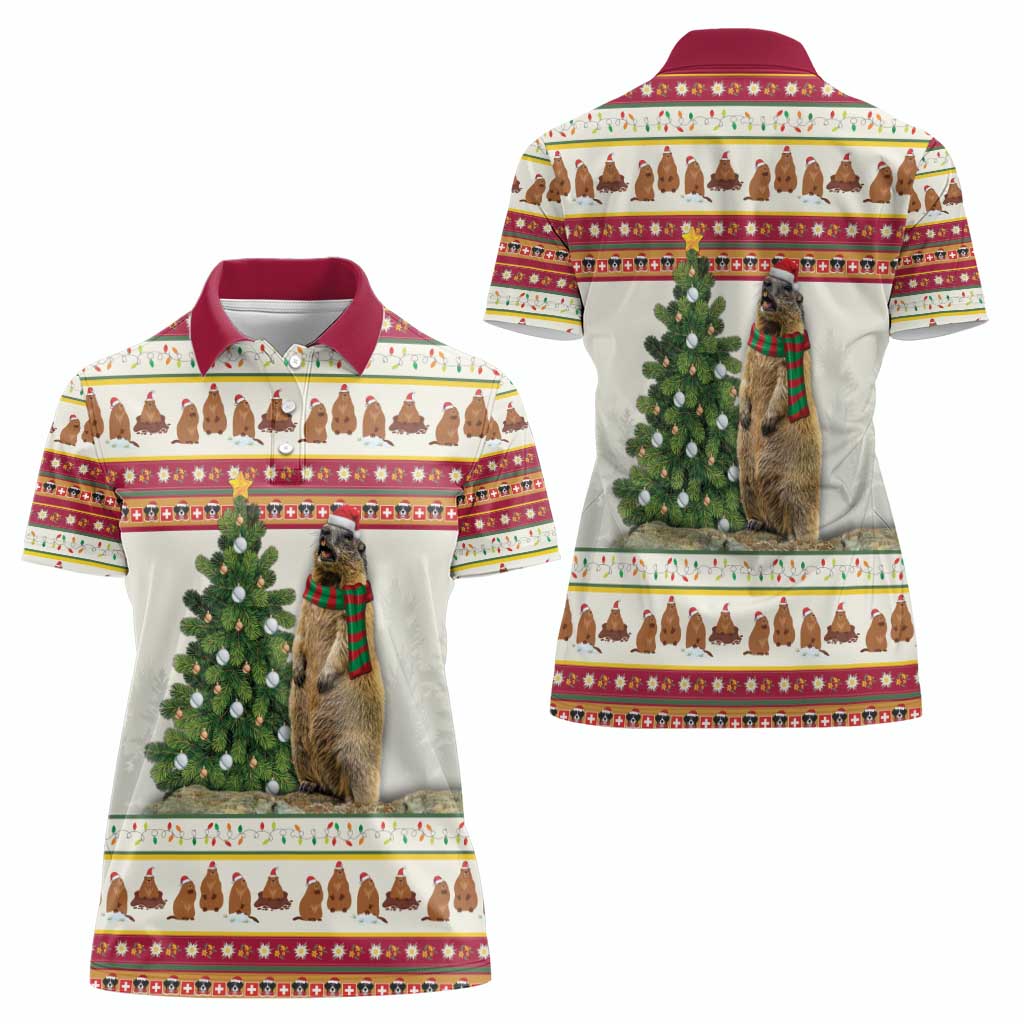 Merry Swissmas Marmot Santa Women Polo Shirt Switzerland Christmas Pattern - Wonder Print Shop