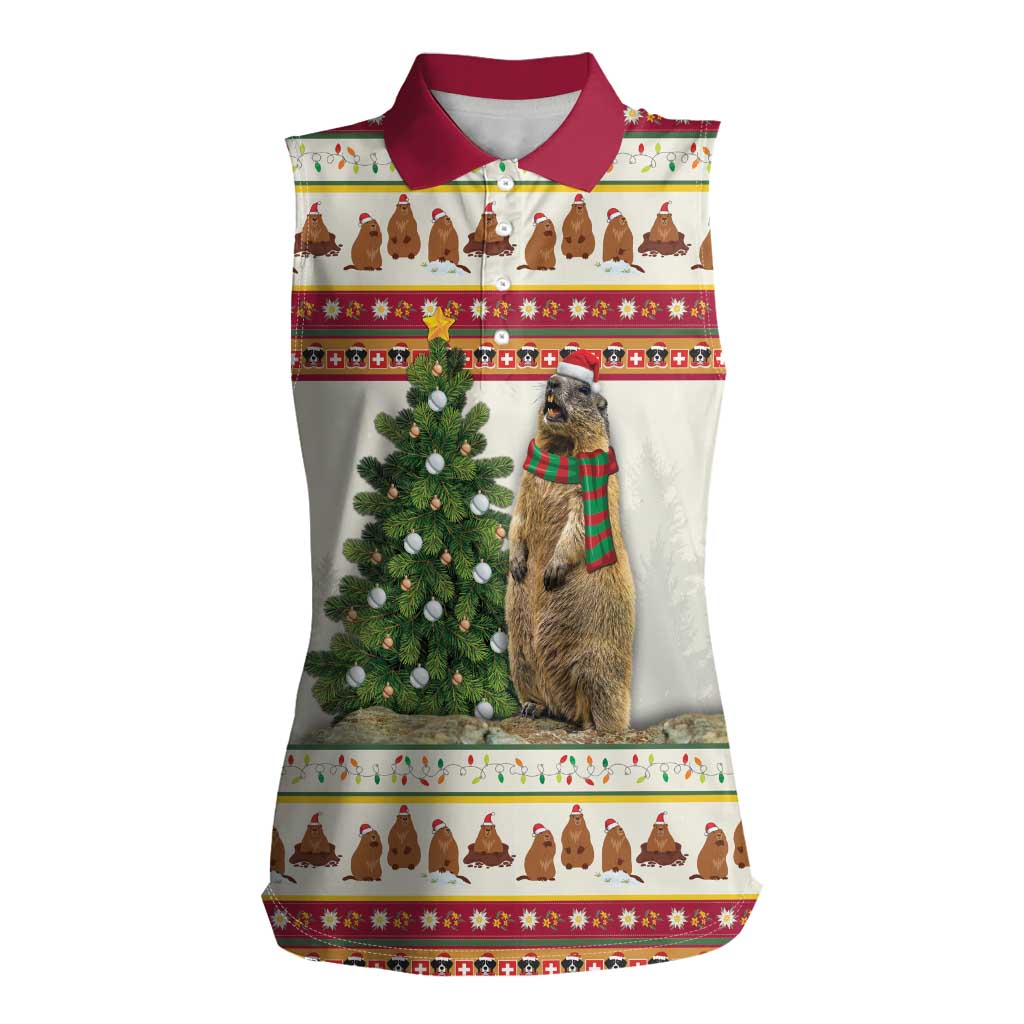 Merry Swissmas Marmot Santa Women Sleeveless Polo Shirt Switzerland Christmas Pattern - Wonder Print Shop