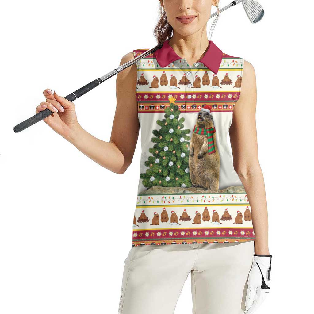 Merry Swissmas Marmot Santa Women Sleeveless Polo Shirt Switzerland Christmas Pattern - Wonder Print Shop