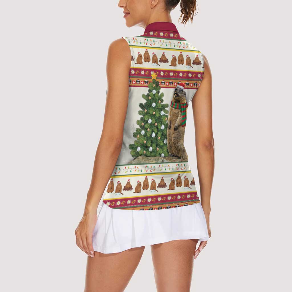Merry Swissmas Marmot Santa Women Sleeveless Polo Shirt Switzerland Christmas Pattern - Wonder Print Shop