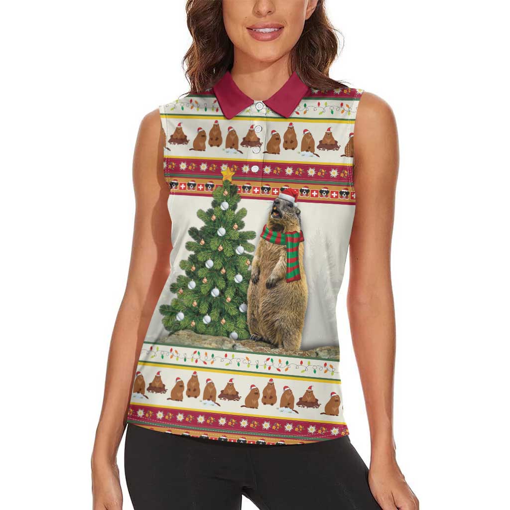 Merry Swissmas Marmot Santa Women Sleeveless Polo Shirt Switzerland Christmas Pattern - Wonder Print Shop