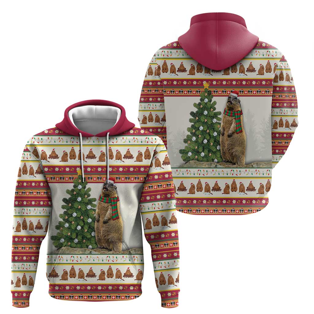Merry Swissmas Marmot Santa Zip Hoodie Switzerland Christmas Pattern - Wonder Print Shop