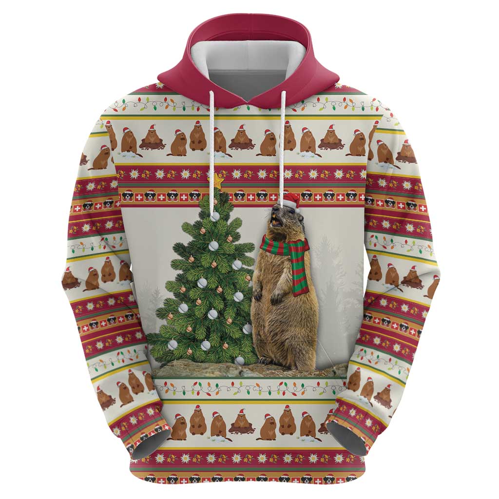 Merry Swissmas Marmot Santa Zip Hoodie Switzerland Christmas Pattern - Wonder Print Shop