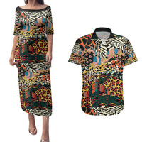 African Mixed Wild Animal Skins Couples Matching Puletasi and Hawaiian Shirt LT9 - Wonder Print Shop