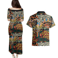 African Mixed Wild Animal Skins Couples Matching Puletasi and Hawaiian Shirt LT9 - Wonder Print Shop