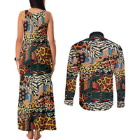 African Mixed Wild Animal Skins Couples Matching Tank Maxi Dress and Long Sleeve Button Shirt LT9 - Wonder Print Shop