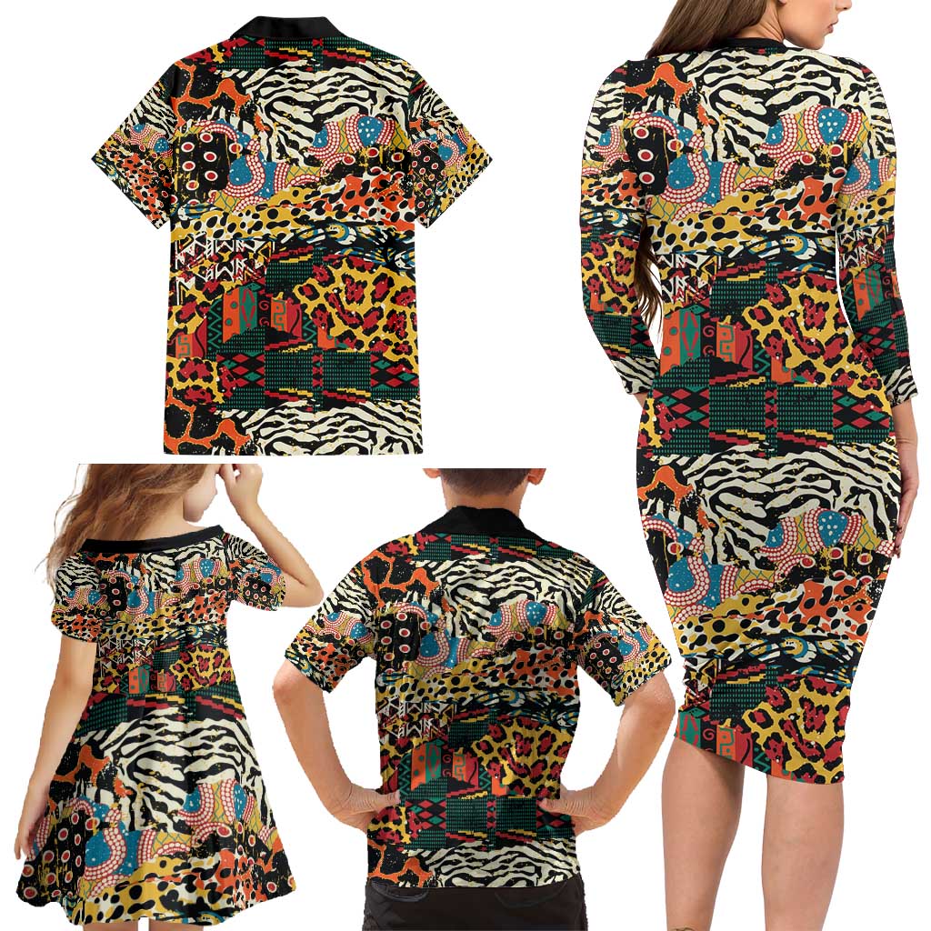 African Mixed Wild Animal Skins Family Matching Long Sleeve Bodycon Dress and Hawaiian Shirt LT9 - Wonder Print Shop
