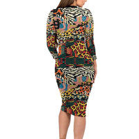 African Mixed Wild Animal Skins Family Matching Long Sleeve Bodycon Dress and Hawaiian Shirt LT9 - Wonder Print Shop