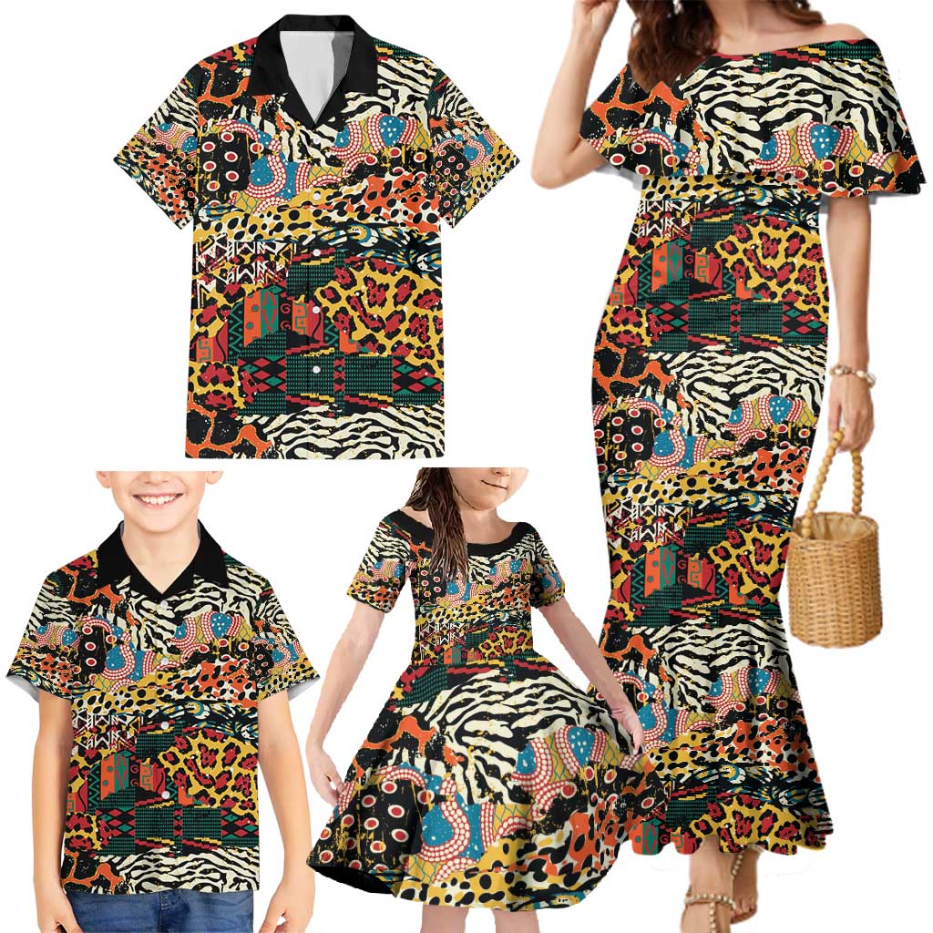 African Mixed Wild Animal Skins Family Matching Mermaid Dress and Hawaiian Shirt LT9 - Wonder Print Shop