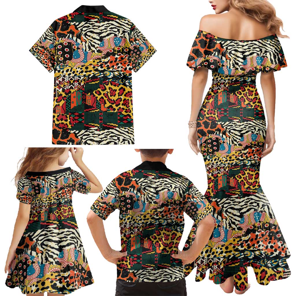 African Mixed Wild Animal Skins Family Matching Mermaid Dress and Hawaiian Shirt LT9 - Wonder Print Shop