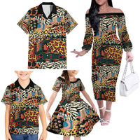 African Mixed Wild Animal Skins Family Matching Off The Shoulder Long Sleeve Dress and Hawaiian Shirt - Wonder Print Shop