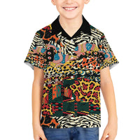 African Mixed Wild Animal Skins Family Matching Off The Shoulder Long Sleeve Dress and Hawaiian Shirt - Wonder Print Shop