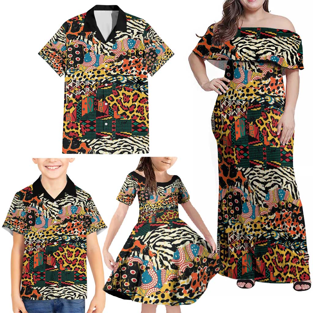 African Mixed Wild Animal Skins Family Matching Off Shoulder Maxi Dress and Hawaiian Shirt LT9 - Wonder Print Shop