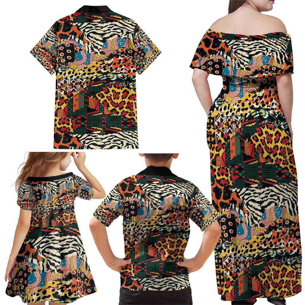 African Mixed Wild Animal Skins Family Matching Off Shoulder Maxi Dress and Hawaiian Shirt LT9 - Wonder Print Shop