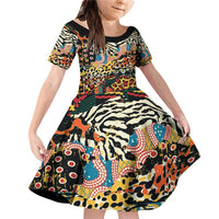 African Mixed Wild Animal Skins Family Matching Off Shoulder Short Dress and Hawaiian Shirt LT9 - Wonder Print Shop