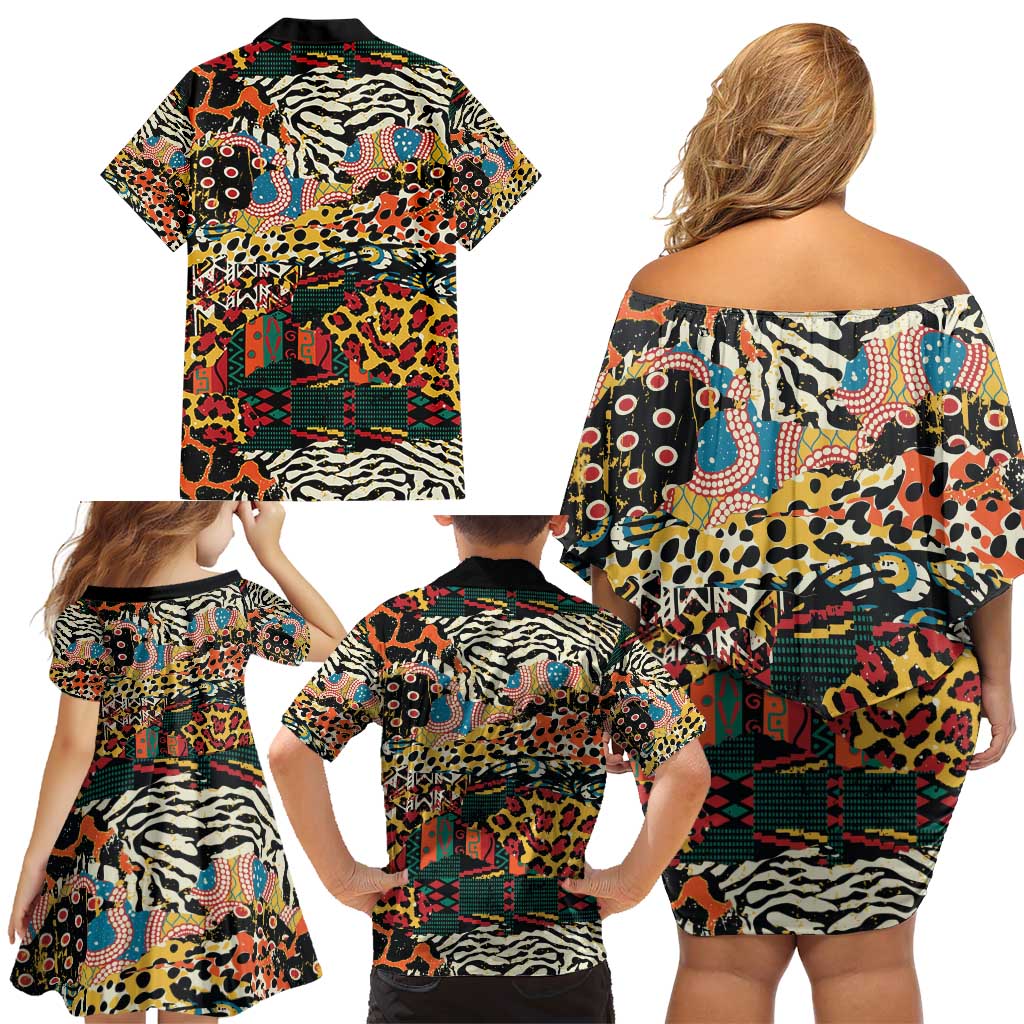 African Mixed Wild Animal Skins Family Matching Off Shoulder Short Dress and Hawaiian Shirt LT9 - Wonder Print Shop