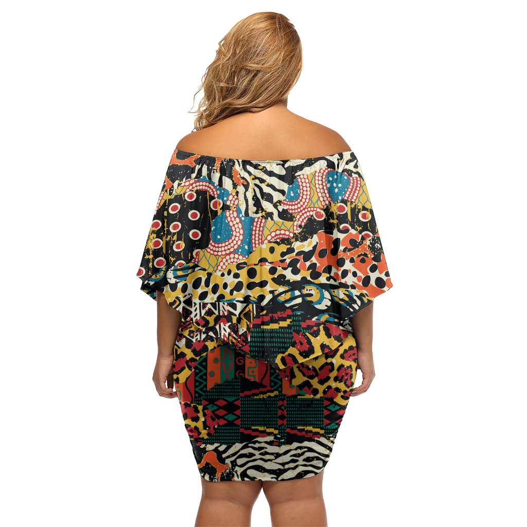 African Mixed Wild Animal Skins Family Matching Off Shoulder Short Dress and Hawaiian Shirt LT9 - Wonder Print Shop