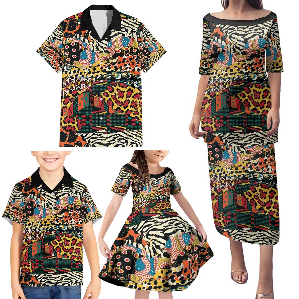African Mixed Wild Animal Skins Family Matching Puletasi and Hawaiian Shirt - Wonder Print Shop