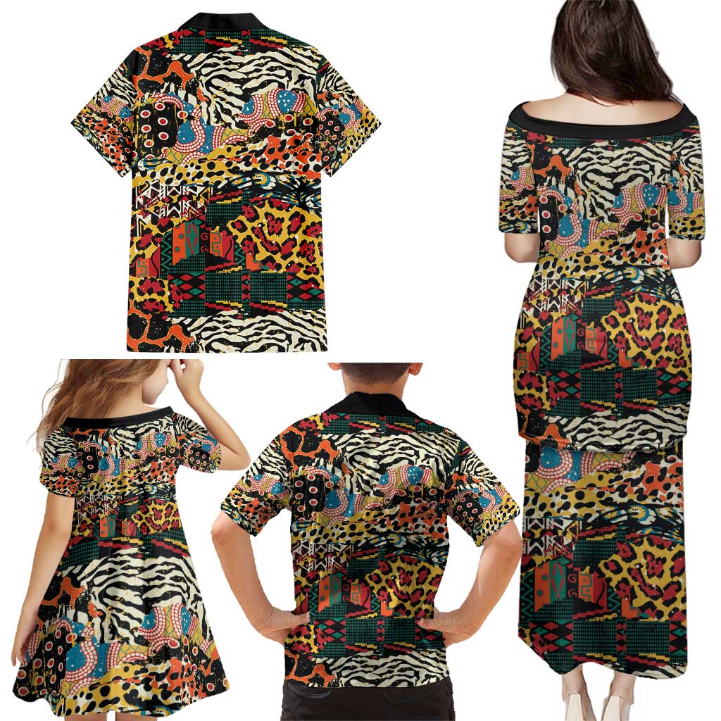 African Mixed Wild Animal Skins Family Matching Puletasi and Hawaiian Shirt - Wonder Print Shop