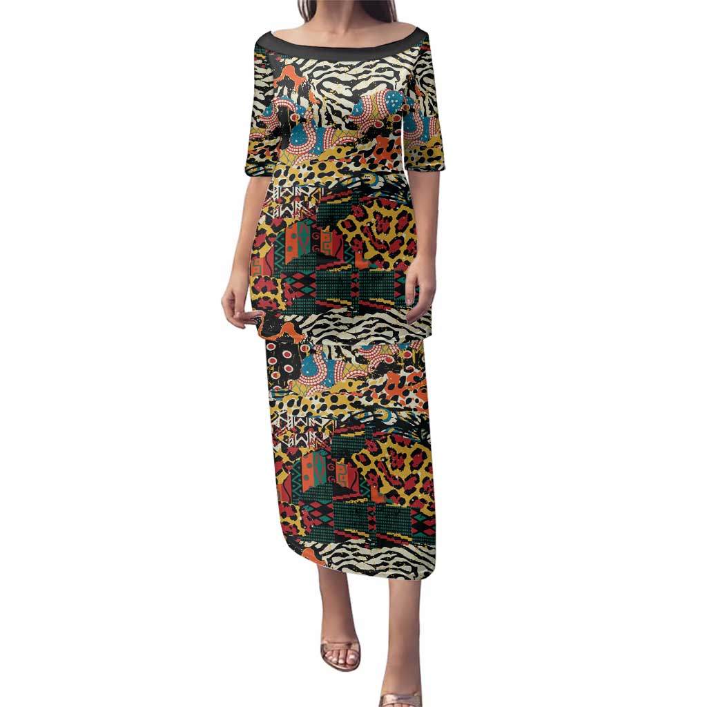 African Mixed Wild Animal Skins Family Matching Puletasi and Hawaiian Shirt - Wonder Print Shop