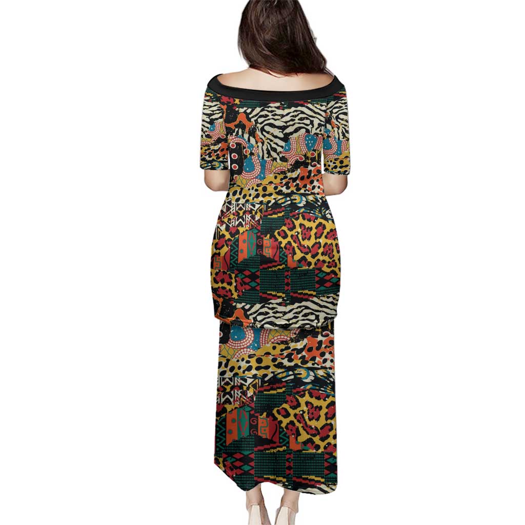 African Mixed Wild Animal Skins Family Matching Puletasi and Hawaiian Shirt - Wonder Print Shop