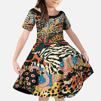 African Mixed Wild Animal Skins Family Matching Short Sleeve Bodycon Dress and Hawaiian Shirt - Wonder Print Shop