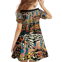 African Mixed Wild Animal Skins Family Matching Short Sleeve Bodycon Dress and Hawaiian Shirt - Wonder Print Shop
