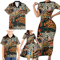 African Mixed Wild Animal Skins Family Matching Short Sleeve Bodycon Dress and Hawaiian Shirt - Wonder Print Shop