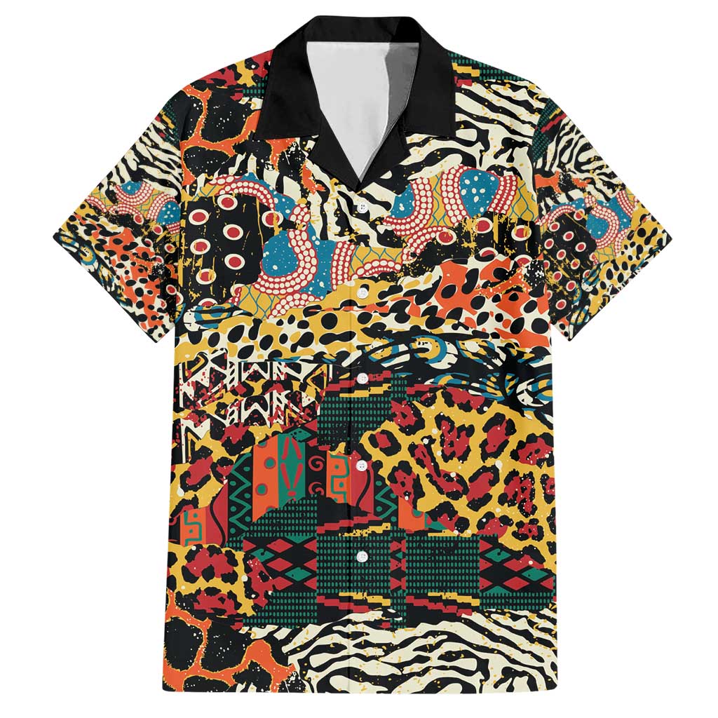 African Mixed Wild Animal Skins Family Matching Short Sleeve Bodycon Dress and Hawaiian Shirt - Wonder Print Shop