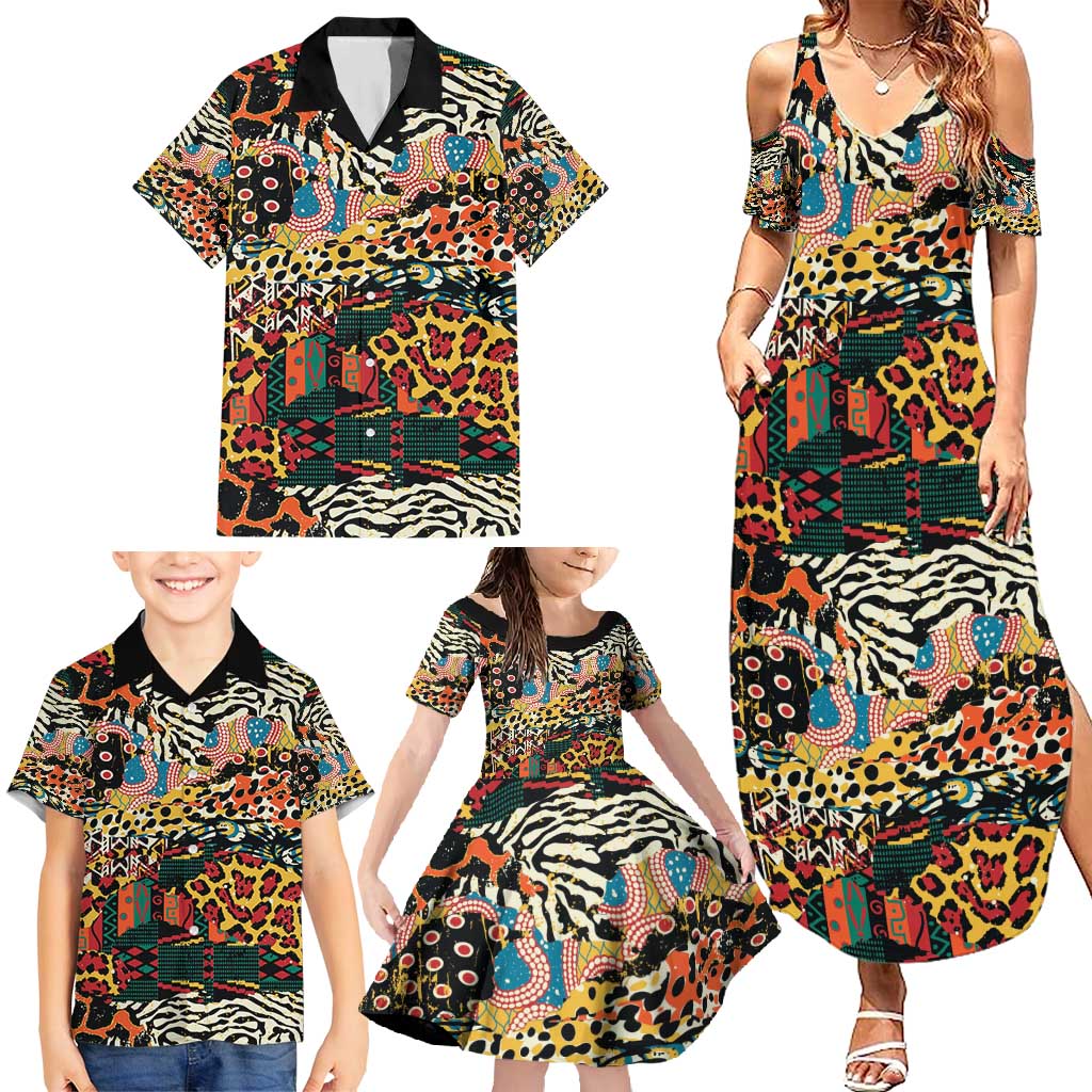 African Mixed Wild Animal Skins Family Matching Summer Maxi Dress and Hawaiian Shirt - Wonder Print Shop