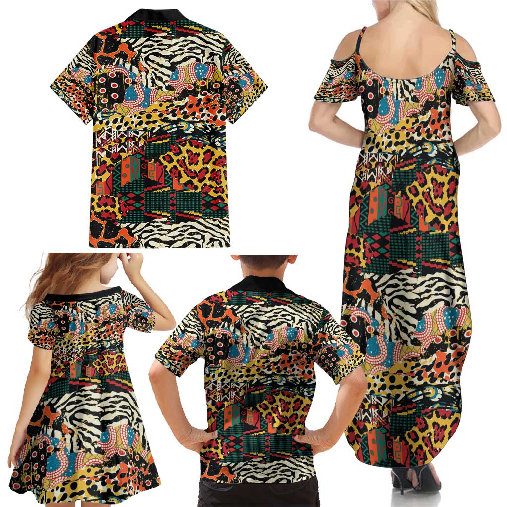 African Mixed Wild Animal Skins Family Matching Summer Maxi Dress and Hawaiian Shirt - Wonder Print Shop