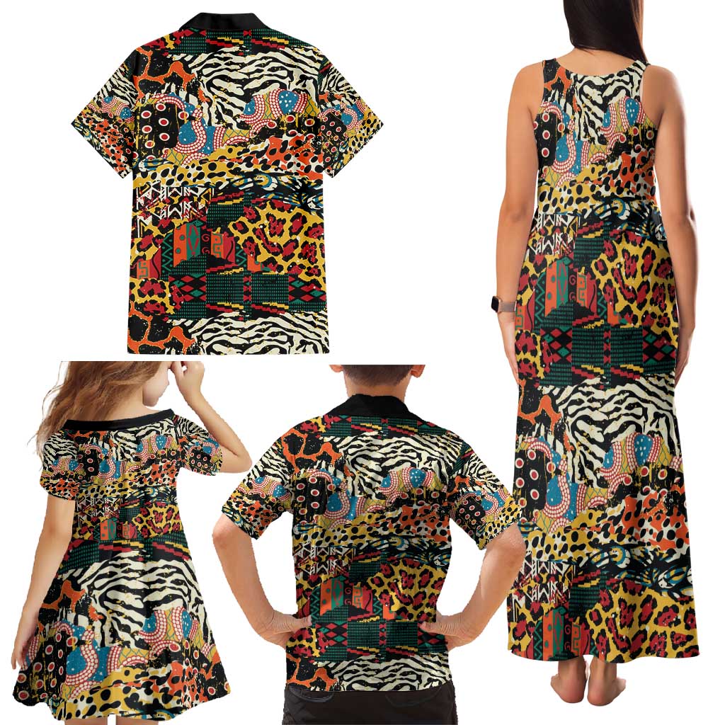 African Mixed Wild Animal Skins Family Matching Tank Maxi Dress and Hawaiian Shirt - Wonder Print Shop