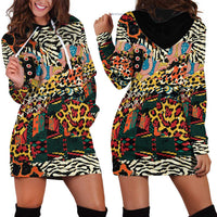 African Mixed Wild Animal Skins Hoodie Dress - Wonder Print Shop