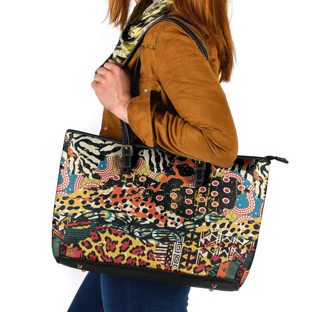 African Mixed Wild Animal Skins Leather Tote Bag - Wonder Print Shop