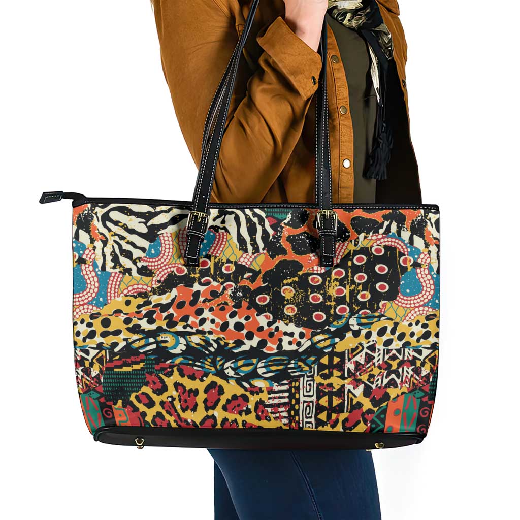 African Mixed Wild Animal Skins Leather Tote Bag - Wonder Print Shop