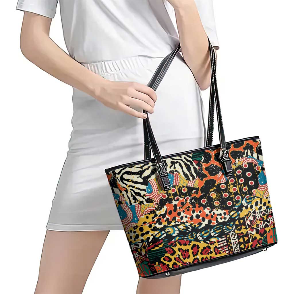 African Mixed Wild Animal Skins Leather Tote Bag - Wonder Print Shop