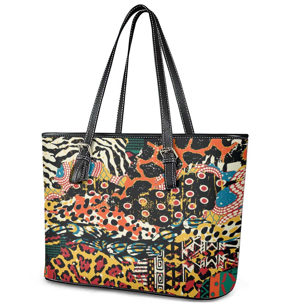 African Mixed Wild Animal Skins Leather Tote Bag - Wonder Print Shop