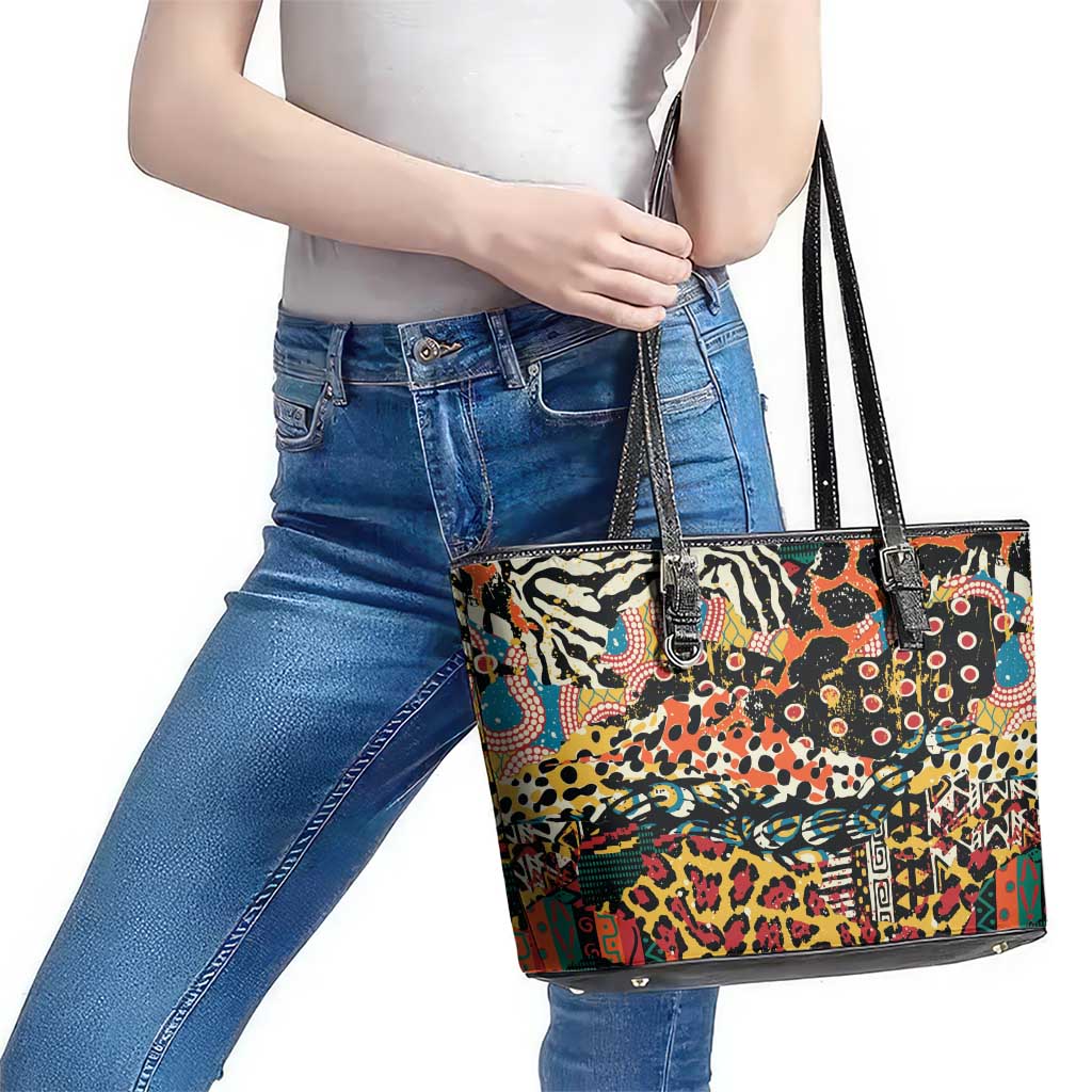 African Mixed Wild Animal Skins Leather Tote Bag - Wonder Print Shop