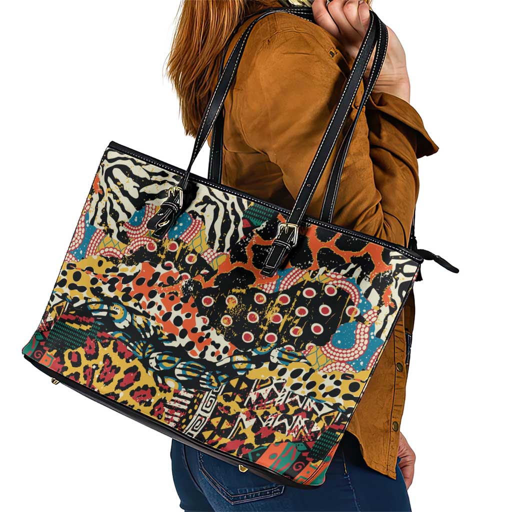 African Mixed Wild Animal Skins Leather Tote Bag - Wonder Print Shop