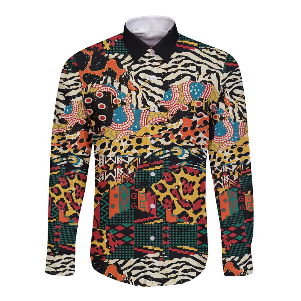 African Mixed Wild Animal Skins Long Sleeve Button Shirt - Wonder Print Shop