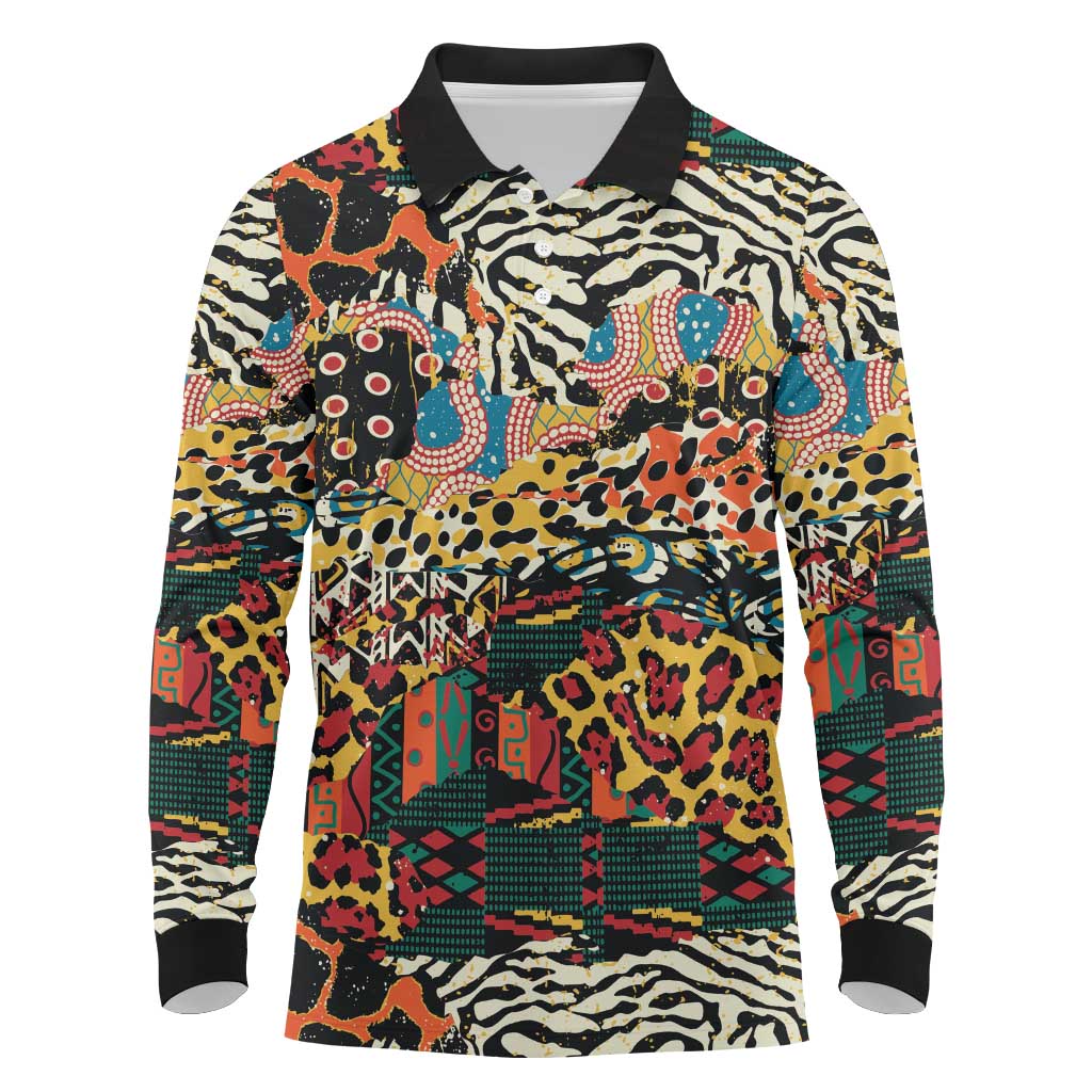 African Mixed Wild Animal Skins Long Sleeve Polo Shirt - Wonder Print Shop
