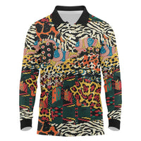 African Mixed Wild Animal Skins Long Sleeve Polo Shirt - Wonder Print Shop